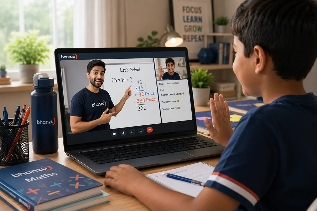 Child attending a live Bhanzu online class from home
